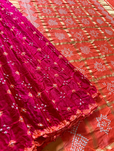 GAURI: Pure Gajji Silk Rai dana designer Bandhani Gharchola Saree.