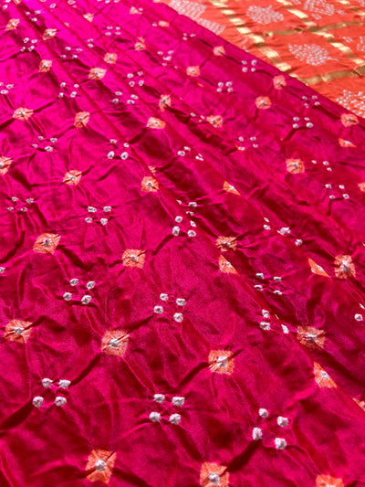 GAURI: Pure Gajji Silk Rai dana designer Bandhani Gharchola Saree.