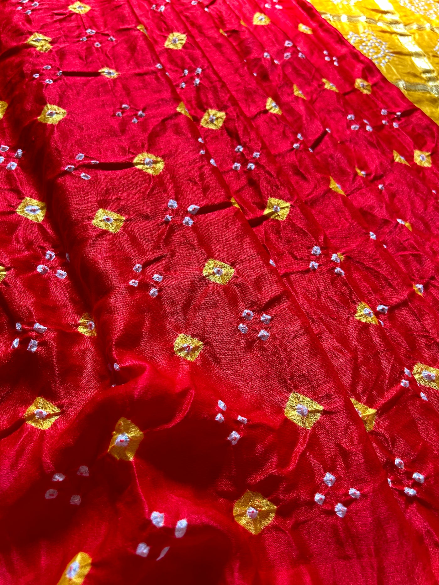 JAYA: Pure Gajji Silk Rai dana designer Bandhani Gharchola Saree.