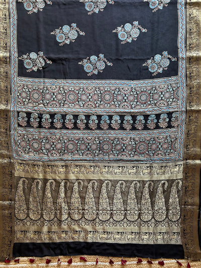 KESHAV: Handblock Dola silk ajrakh sari