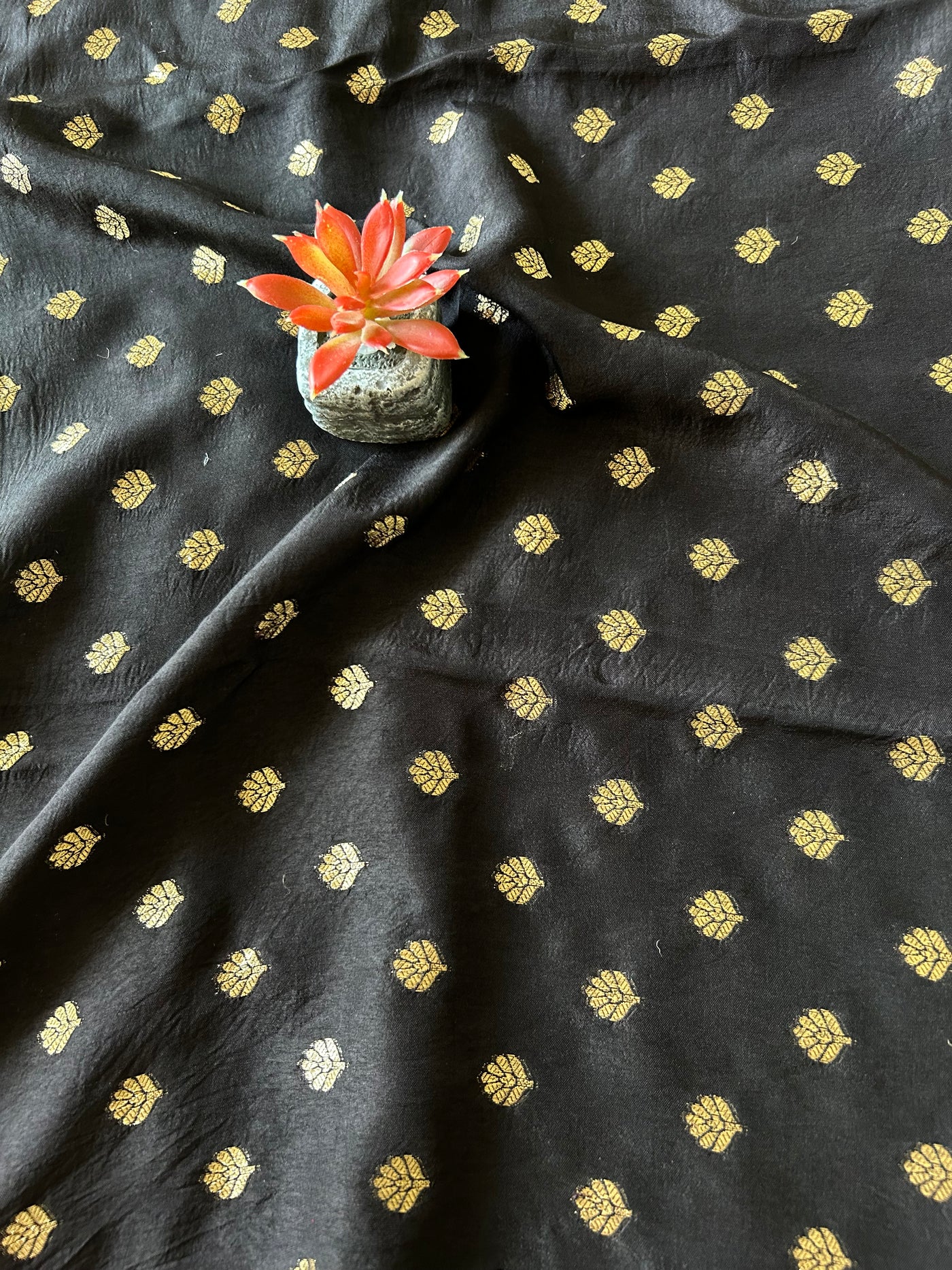 KESHAV:BLACK,HANDBLOCK AJRAKH DOLA SILK SAREE WITH MEENAKARI PALLU.