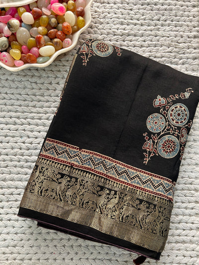 KESHAV: Handblock Dola silk ajrakh sari