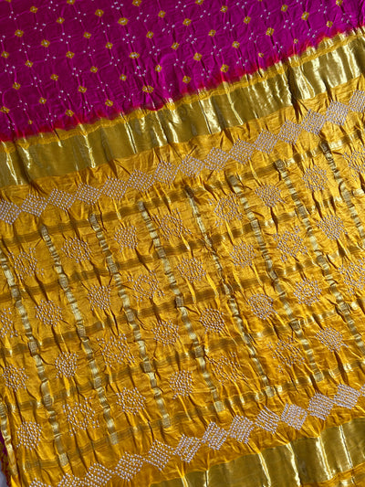 NALINI: Pure Gajji Silk Rai dana designer Bandhani Gharchola Saree.