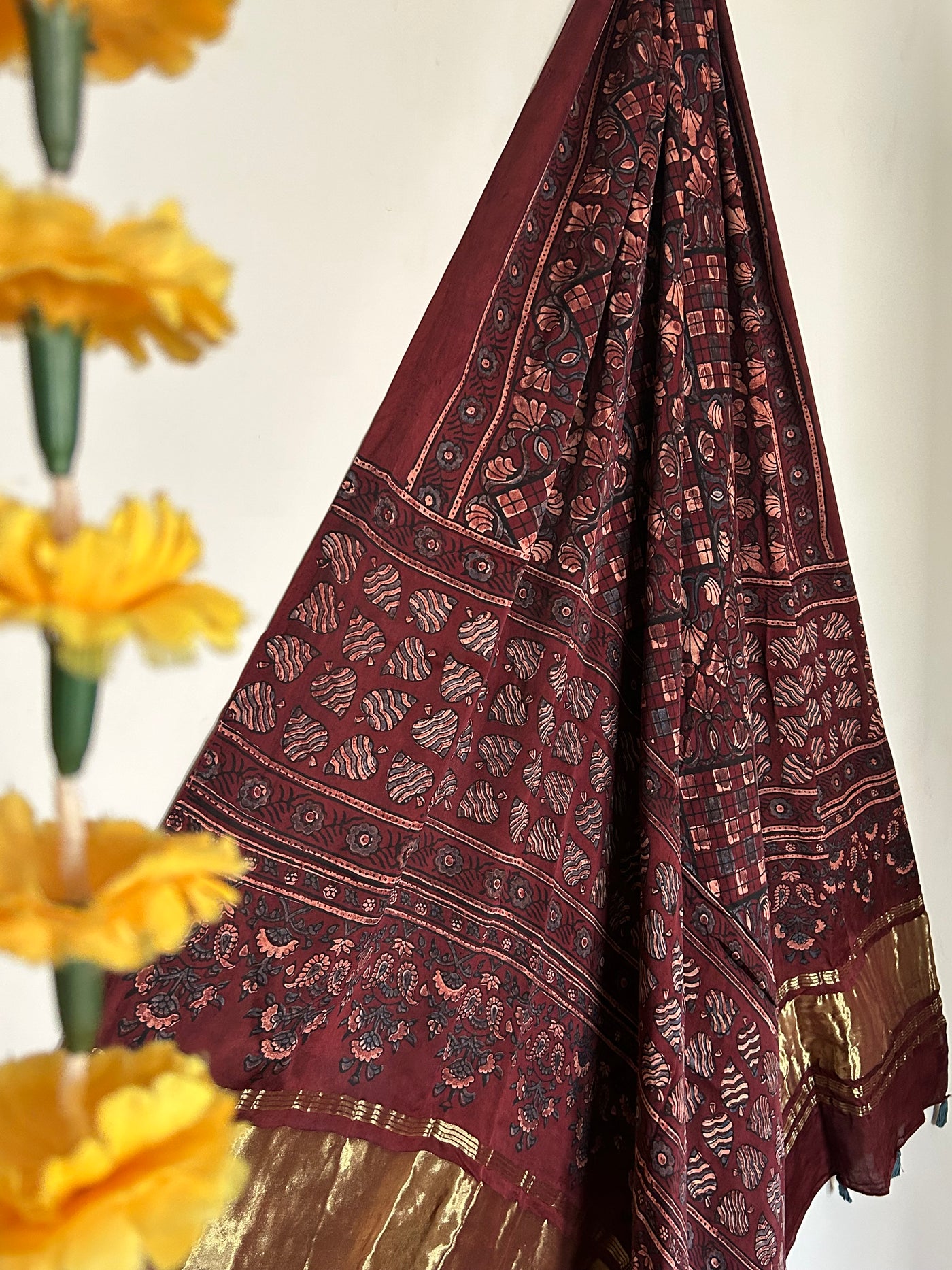 GOLDEN TREASURE:Tissue Modal Silk Ajrakh Dupatta