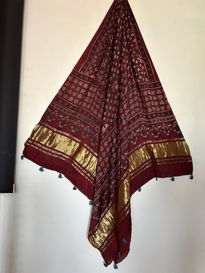 GOLDEN TREASURE:Tissue Modal Silk Ajrakh Dupatta