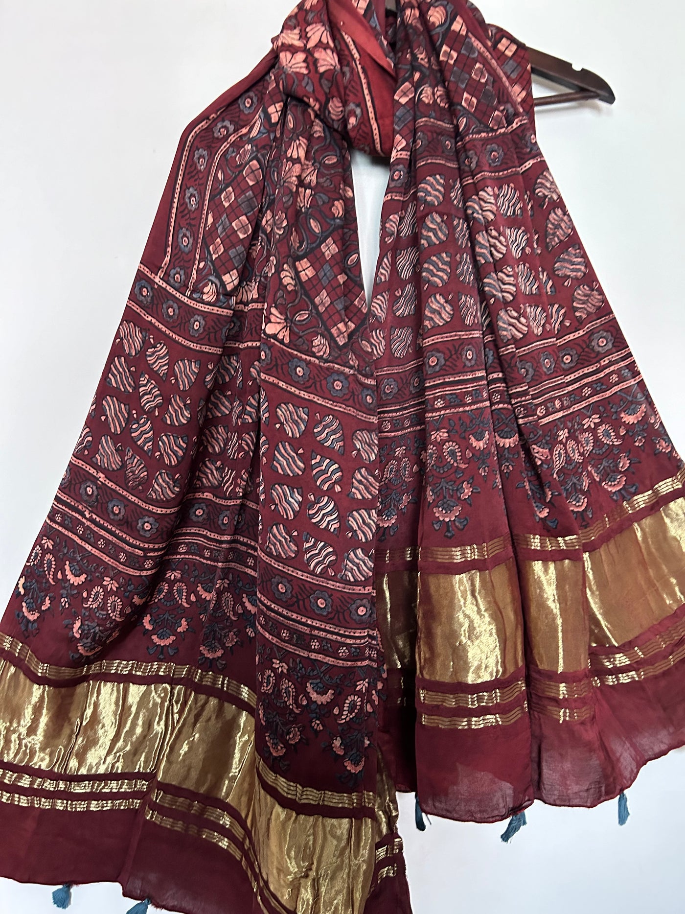 GOLDEN TREASURE:Tissue Modal Silk Ajrakh Dupatta