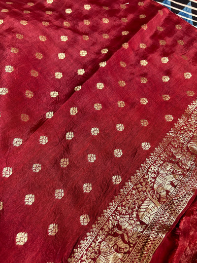 Rubaru:Handblock Ajrakh Dola Silk Saree With Meenakari Pallu.