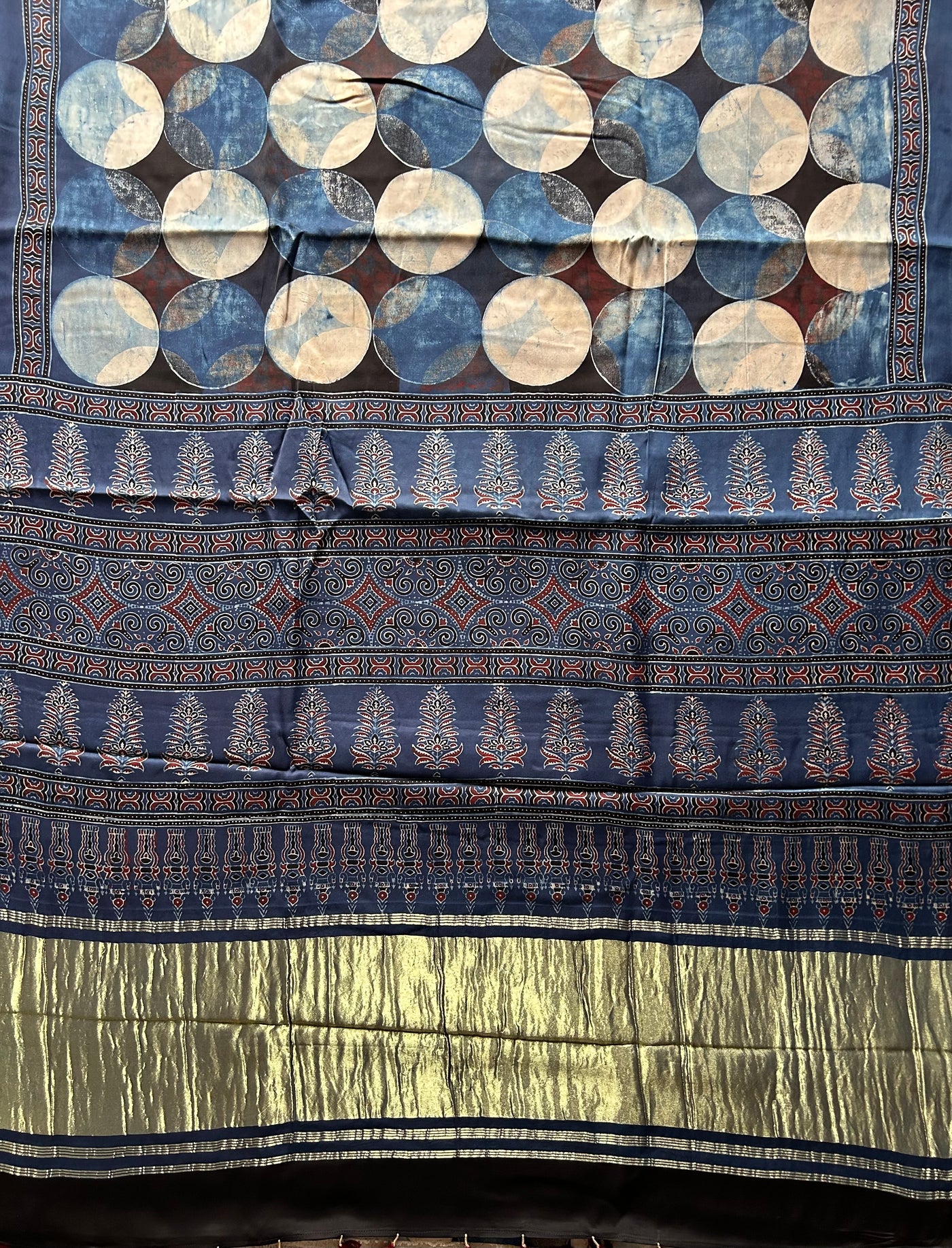 GORI: Handblock Modal Silk Tissue Ajrakh Saree