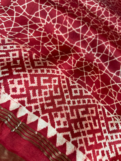 MEGHNA : Handblock Modal Silk Tissue Ajrakh Saree
