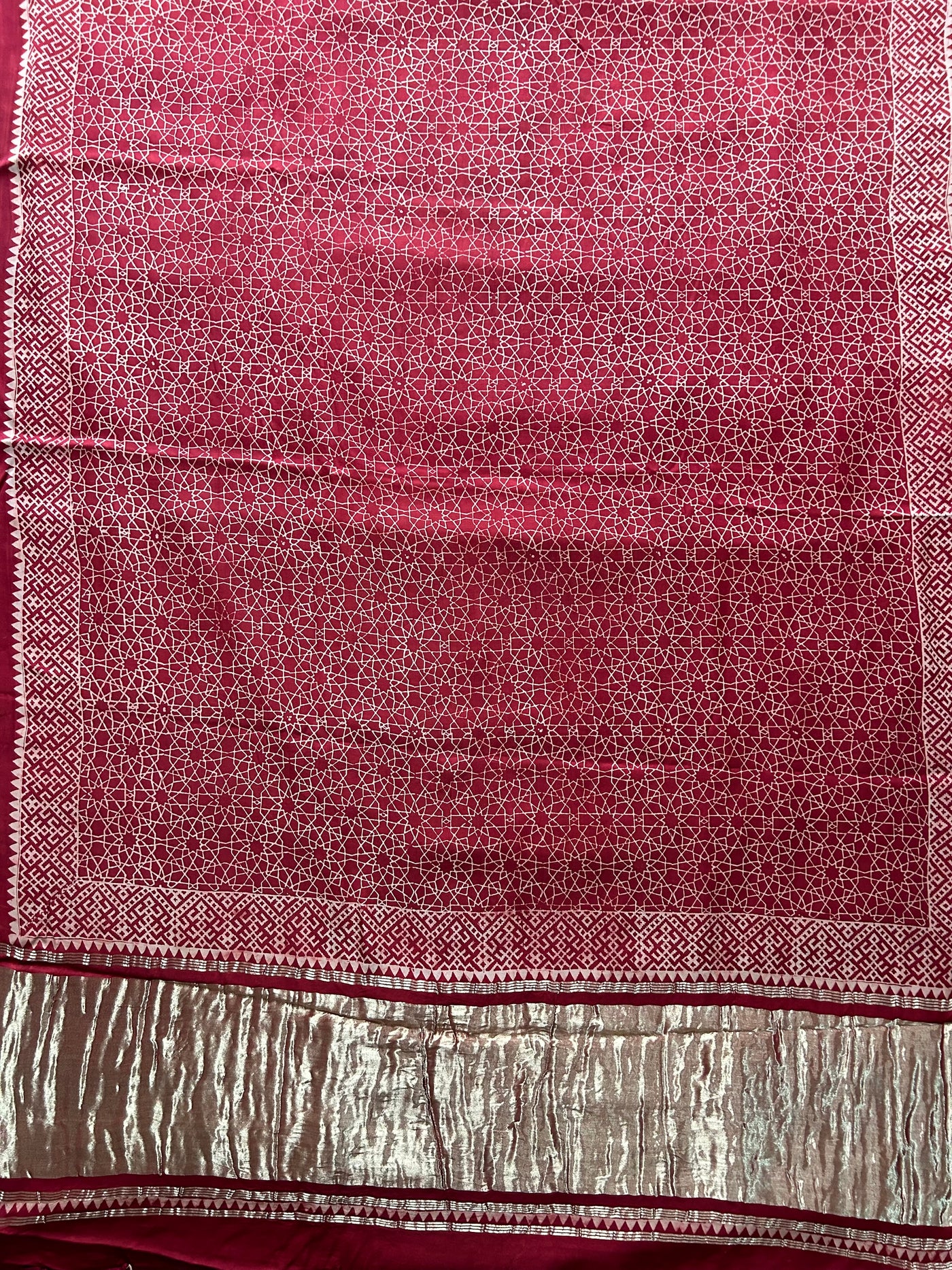 MEGHNA : Handblock Modal Silk Tissue Ajrakh Saree