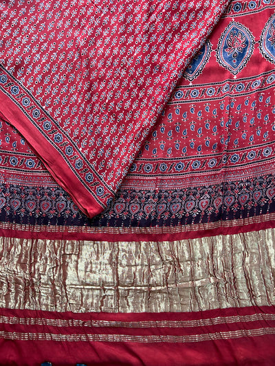Anika: Handblock Modal Silk Tissue Ajrakh Saree