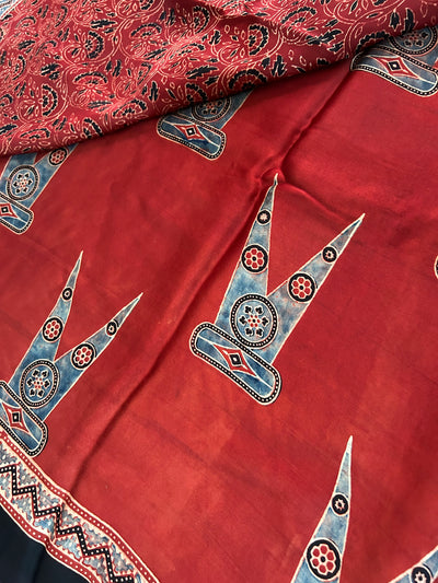 Ridhima: Handblock Modal Silk Tissue Ajrakh Saree