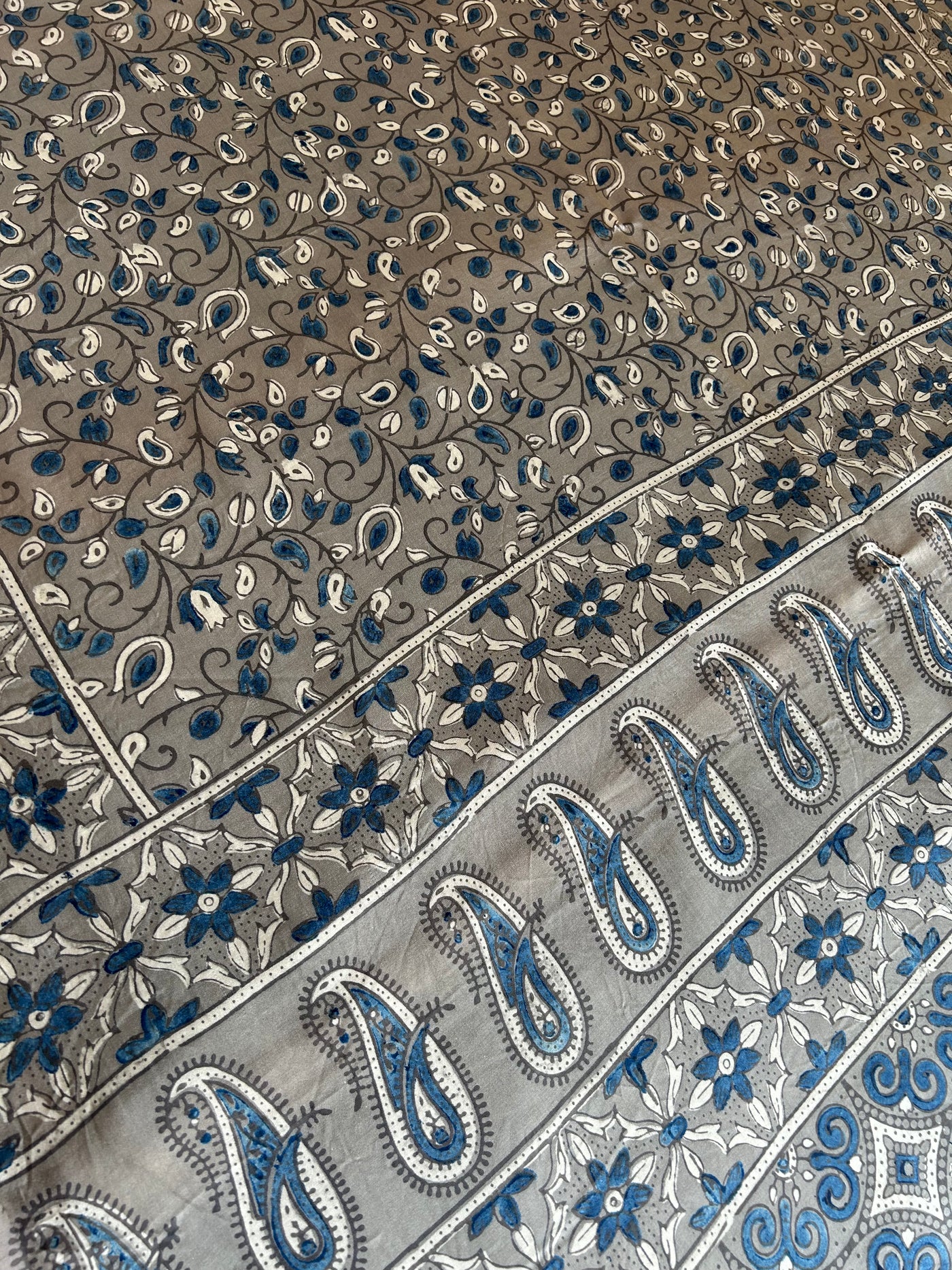 Rubaru: GREY,HANDBLOCK AJRAKH MODAL SILK SAREE