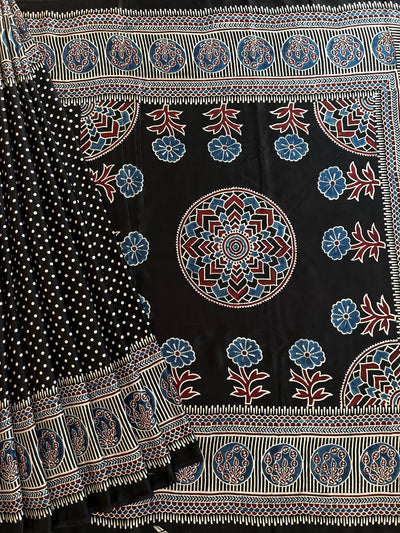 BHOOMI: HAND BLOCK AJRAKH MODAL SILK SAREE