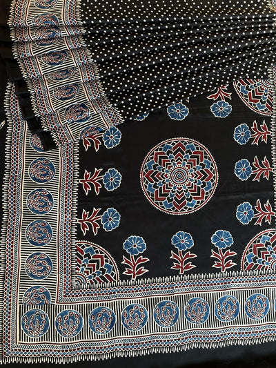 BHOOMI: HAND BLOCK AJRAKH MODAL SILK SAREE