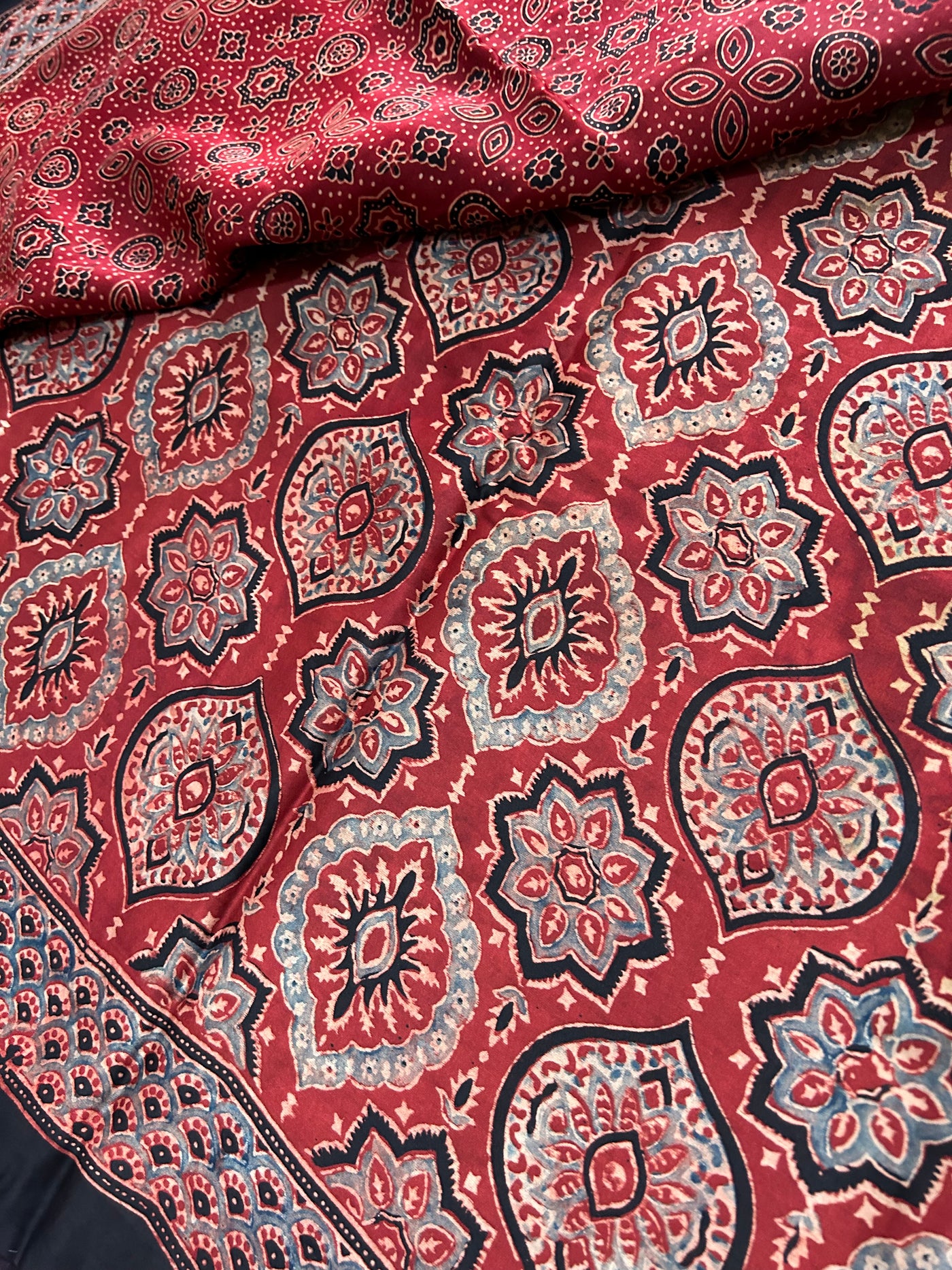 SUCHI: Handblock Modal Silk Tissue Ajrakh Saree