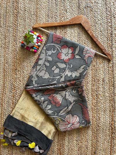Kriti:Hand-drawn & Hand-painted Penkalamkari chanderi dupatta l