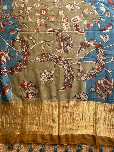 Navya:Hand-drawn & Hand-painted Penkalamkari chanderi dupatta
