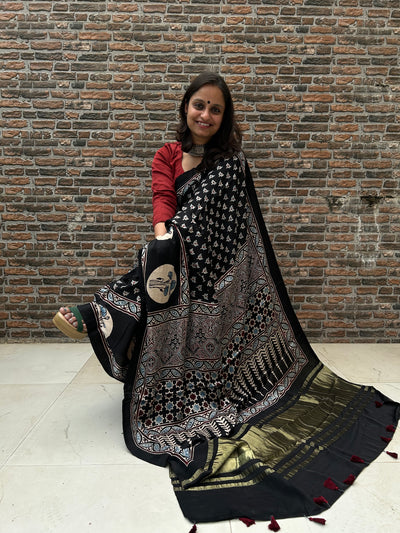 KALINDI: MODAL SILK TISSUE AJRAKH