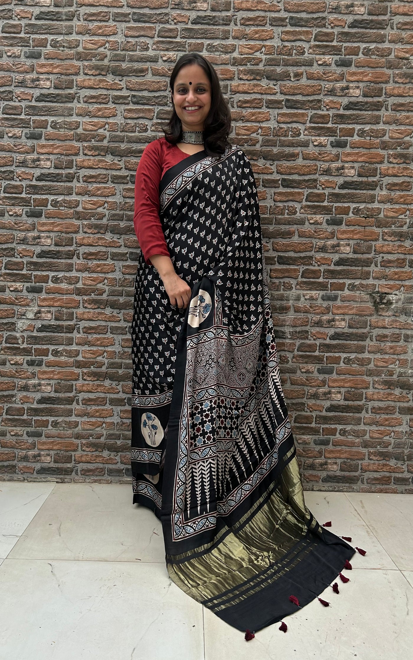 KALINDI: MODAL SILK TISSUE AJRAKH