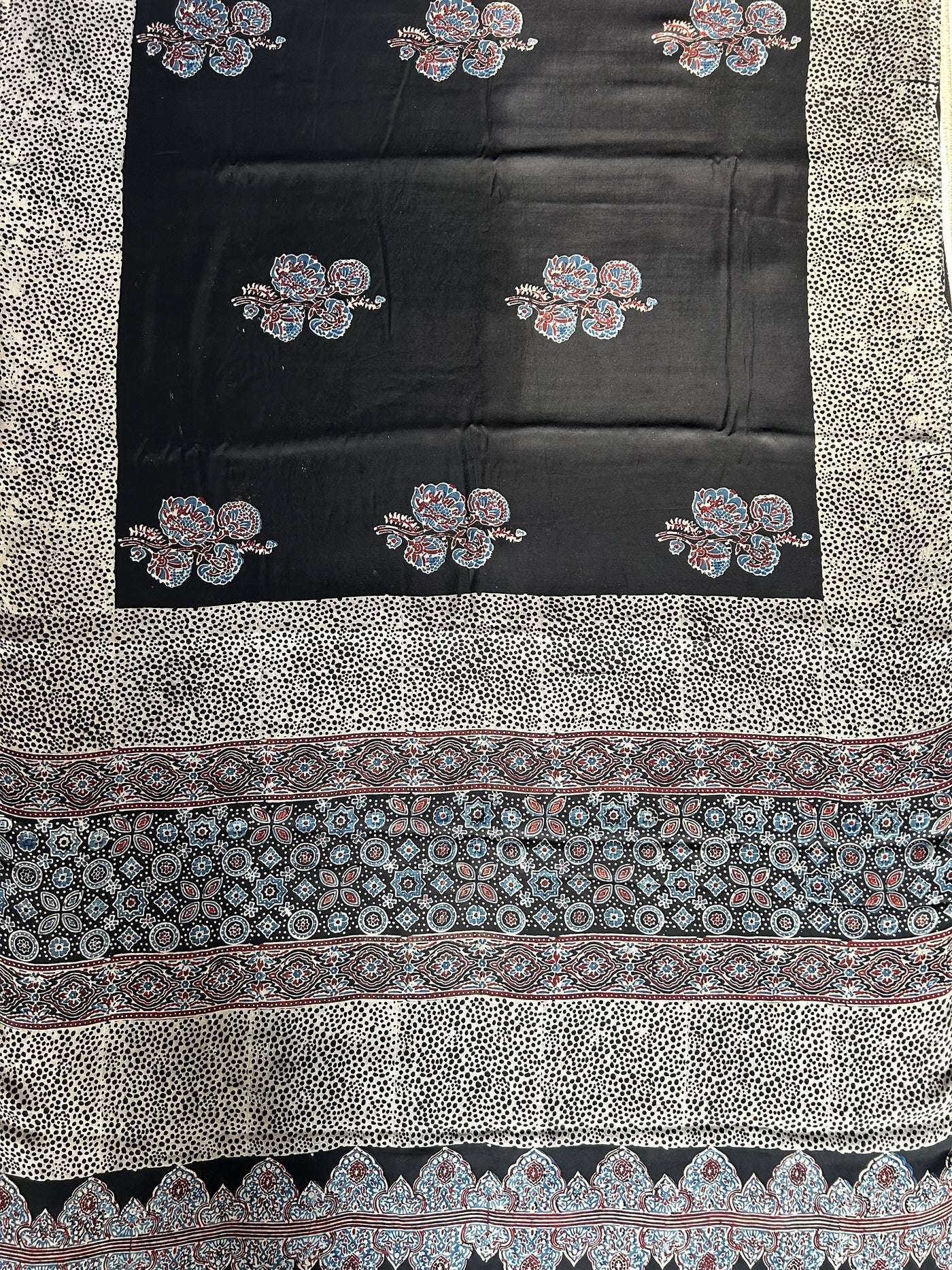 MEENAKSHI : BLACK,HANDBLOCK AJRAKH MODAL SILK SAREE