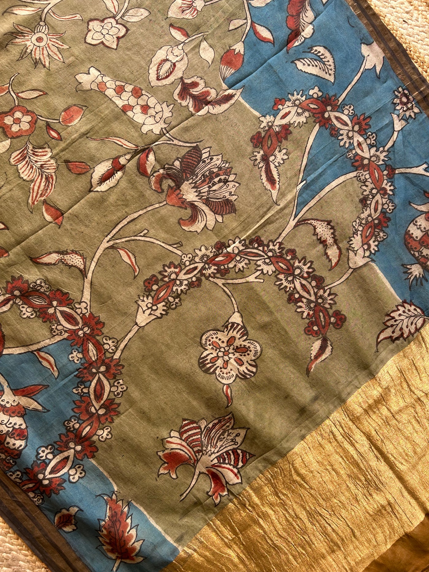 Navya:Hand-drawn & Hand-painted Penkalamkari chanderi dupatta
