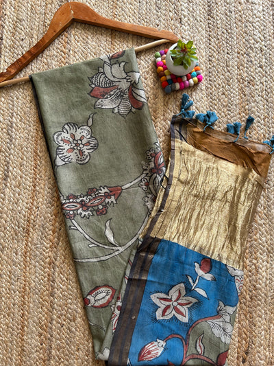 Navya:Hand-drawn & Hand-painted Penkalamkari chanderi dupatta