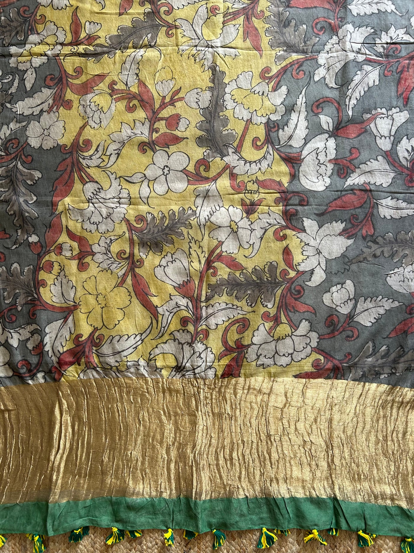 Aanya:Hand-drawn & Hand-painted Penkalamkari chanderi dupatta