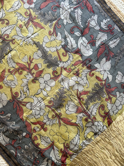 Aanya:Hand-drawn & Hand-painted Penkalamkari chanderi dupatta
