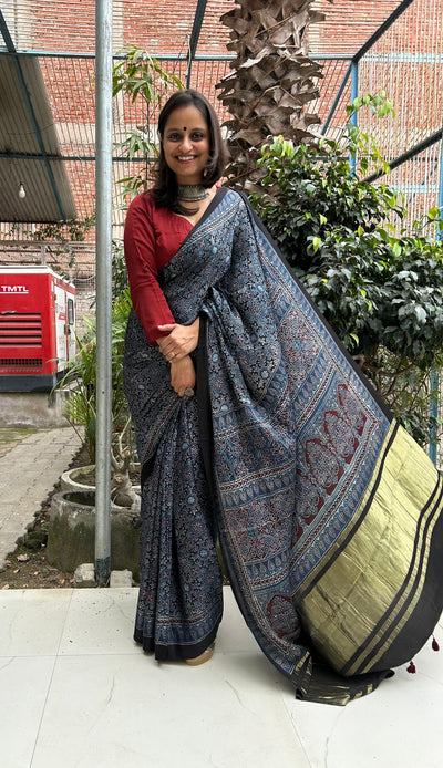 BHOOMIKA: MODAL SILK TISSUE AJRAKH