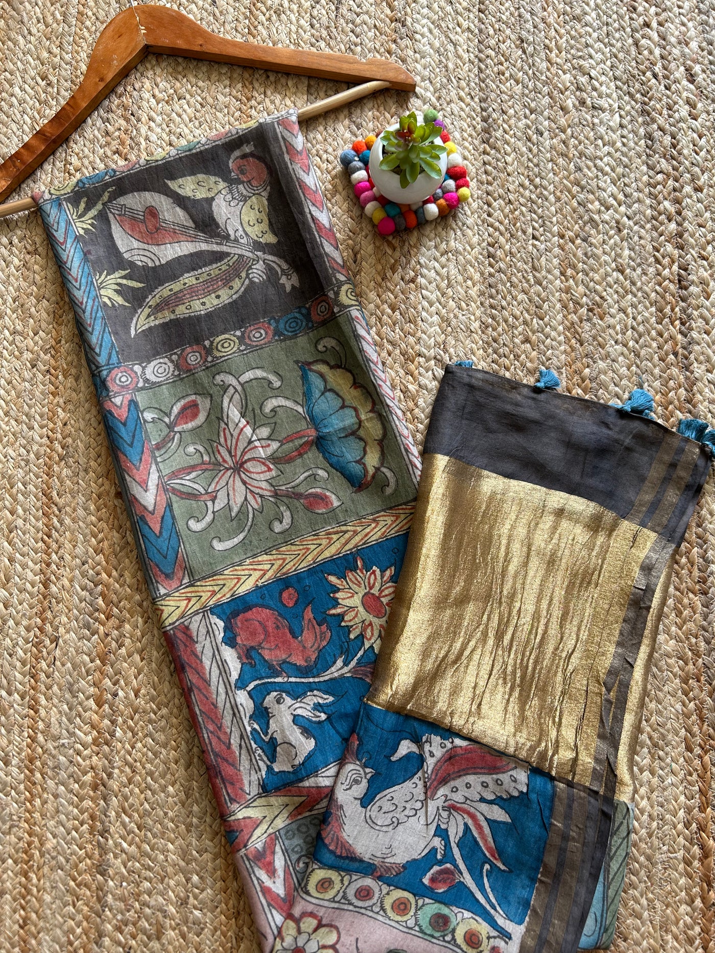 Phool:Hand-drawn & Hand-painted Penkalamkari chanderi dupatta