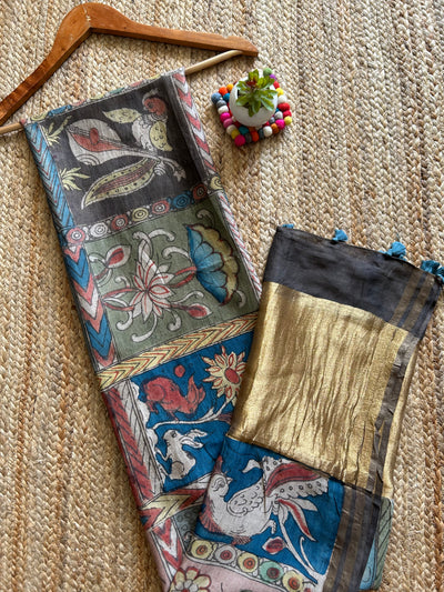 Phool:Hand-drawn & Hand-painted Penkalamkari chanderi dupatta