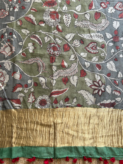 Sangini:Hand-drawn & Hand-painted Penkalamkari chanderi dupatta