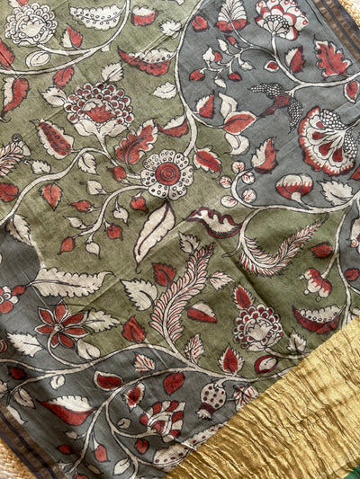 Sangini:Hand-drawn & Hand-painted Penkalamkari chanderi dupatta