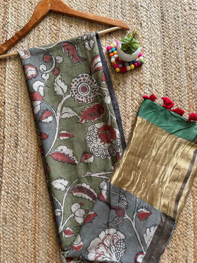 Sangini:Hand-drawn & Hand-painted Penkalamkari chanderi dupatta