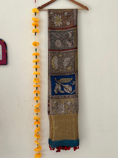 Zindagi:Hand-drawn & Hand-painted Penkalamkari chanderi dupatta