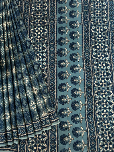 APARAJITA: HAND BLOCK AJRAKH MODAL SILK SAREE