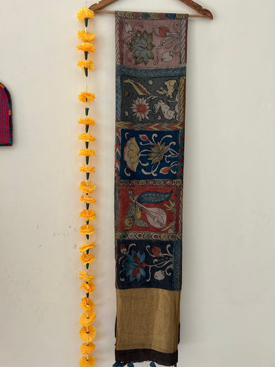 Phool:Hand-drawn & Hand-painted Penkalamkari chanderi dupatta