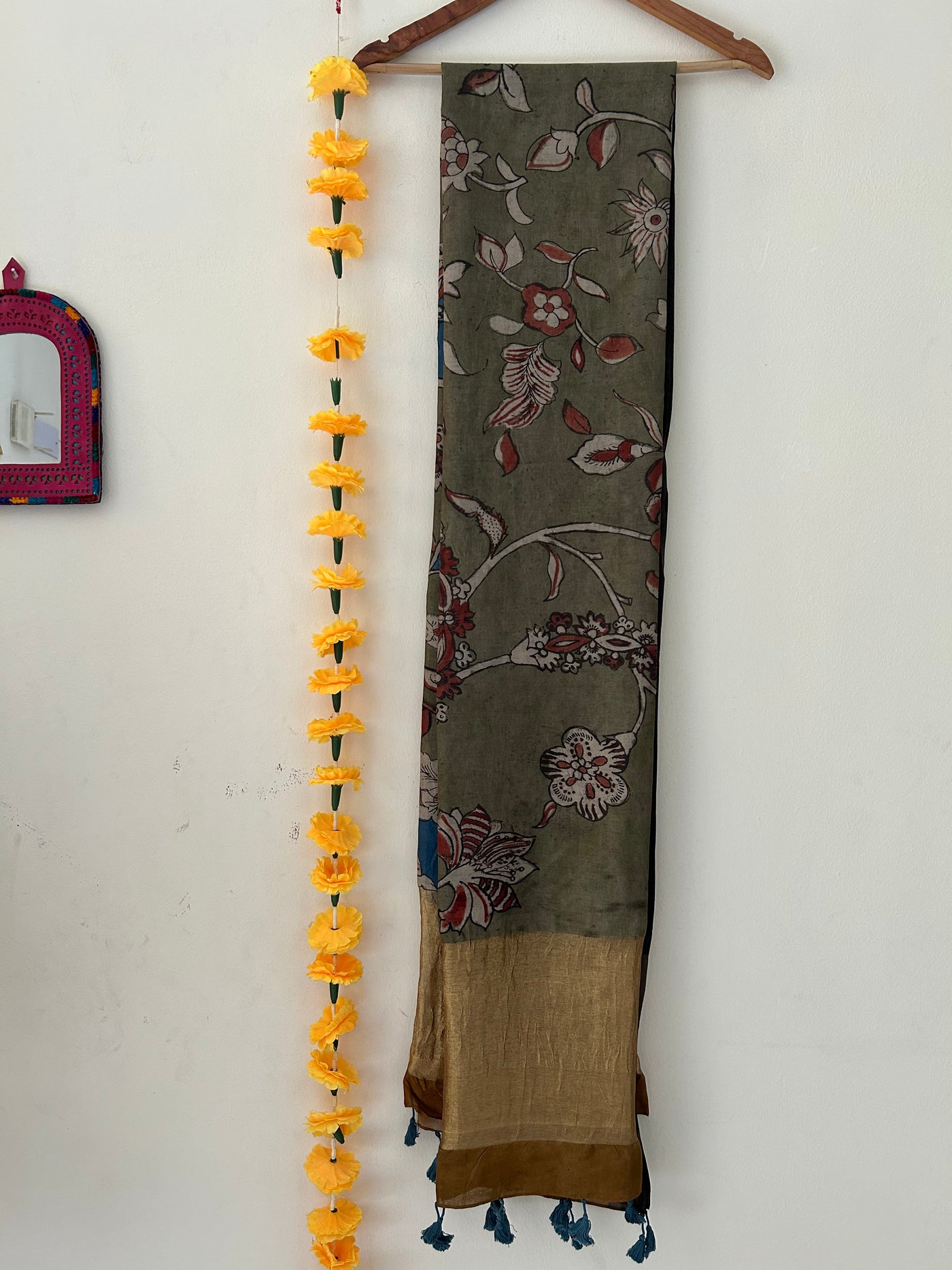 Navya:Hand-drawn & Hand-painted Penkalamkari chanderi dupatta