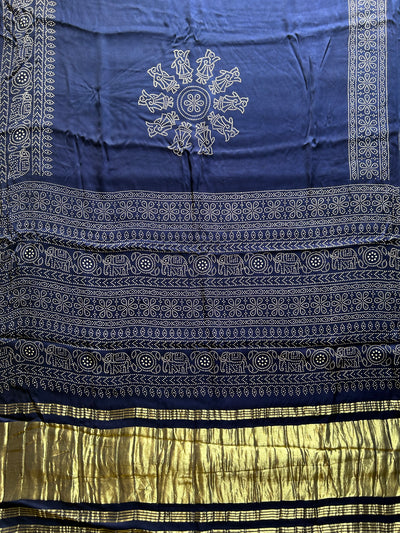 Neelam: Printed modal silk with tissue pallu