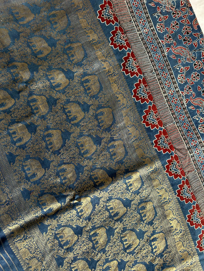 Laal: Printed modal silk with tissue pallu