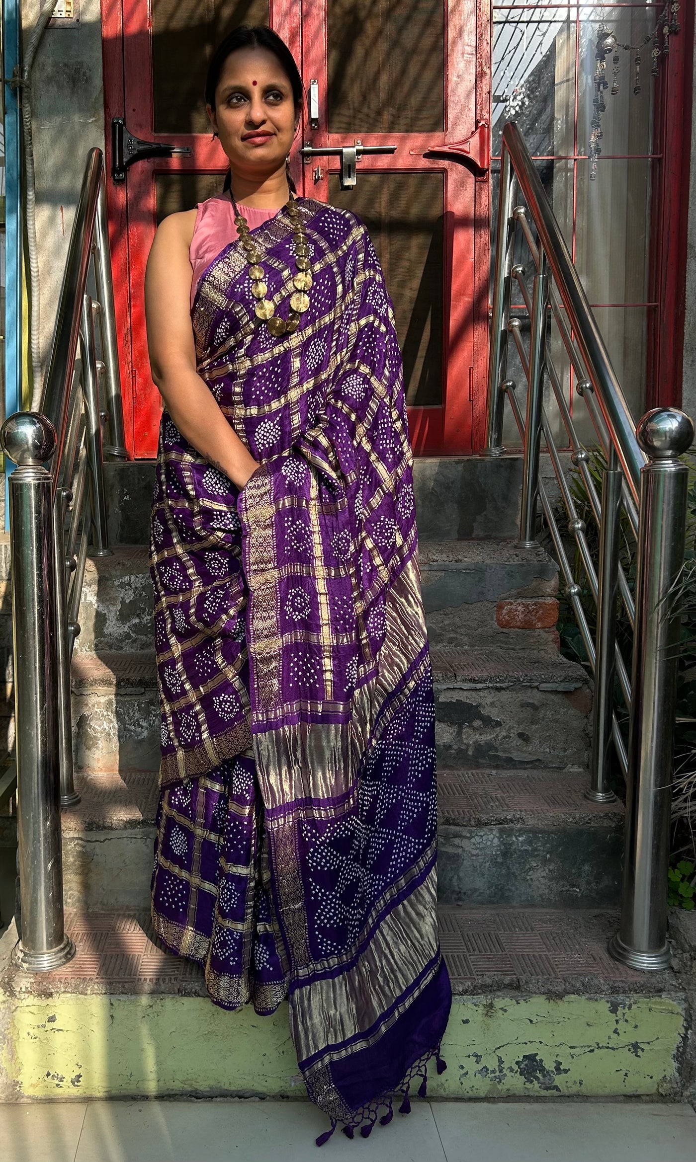 DEVYANI :  Handmade Bandhani Pure Gajji Silk Gharchola Saree