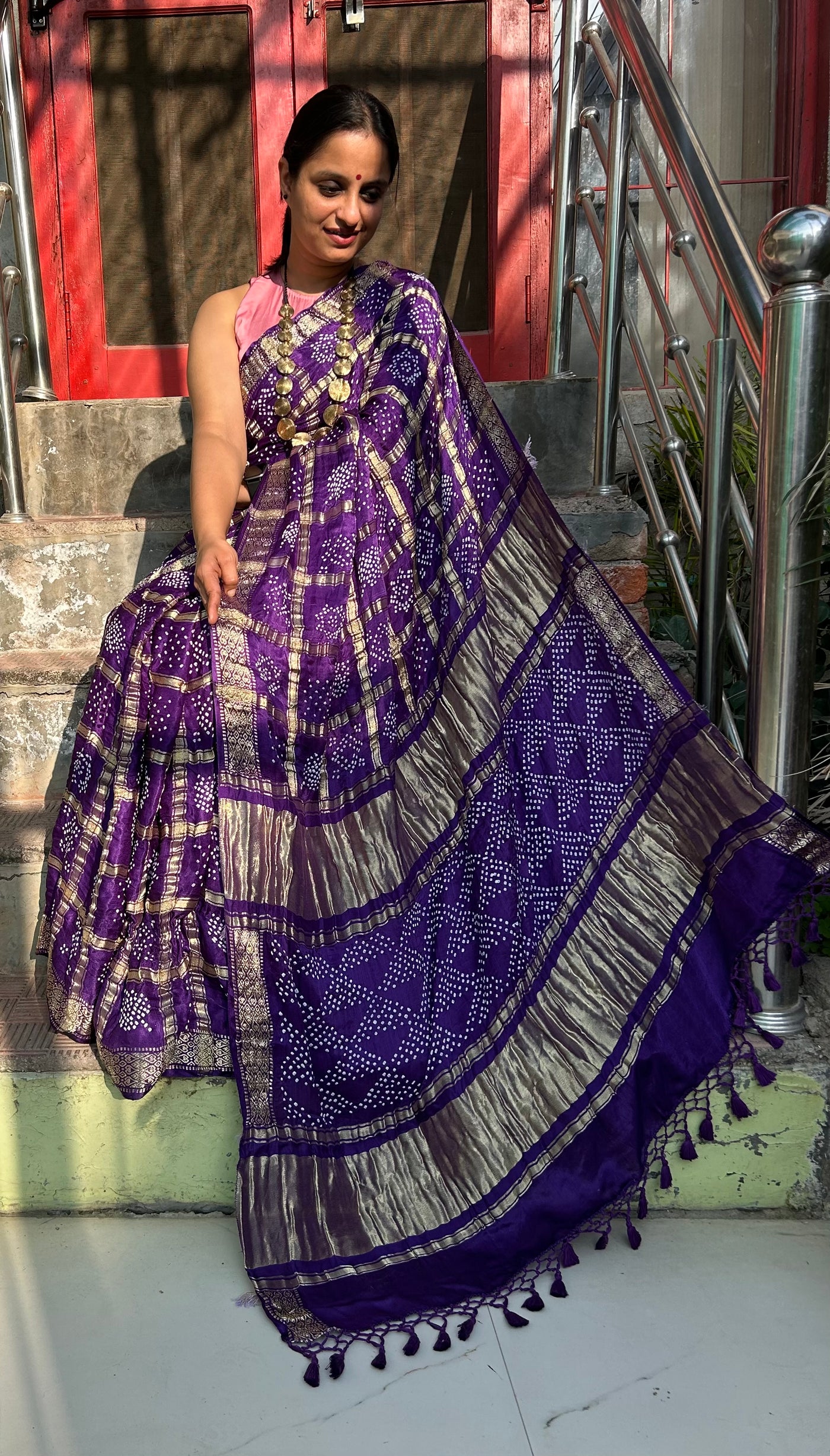 DEVYANI :  Handmade Bandhani Pure Gajji Silk Gharchola Saree