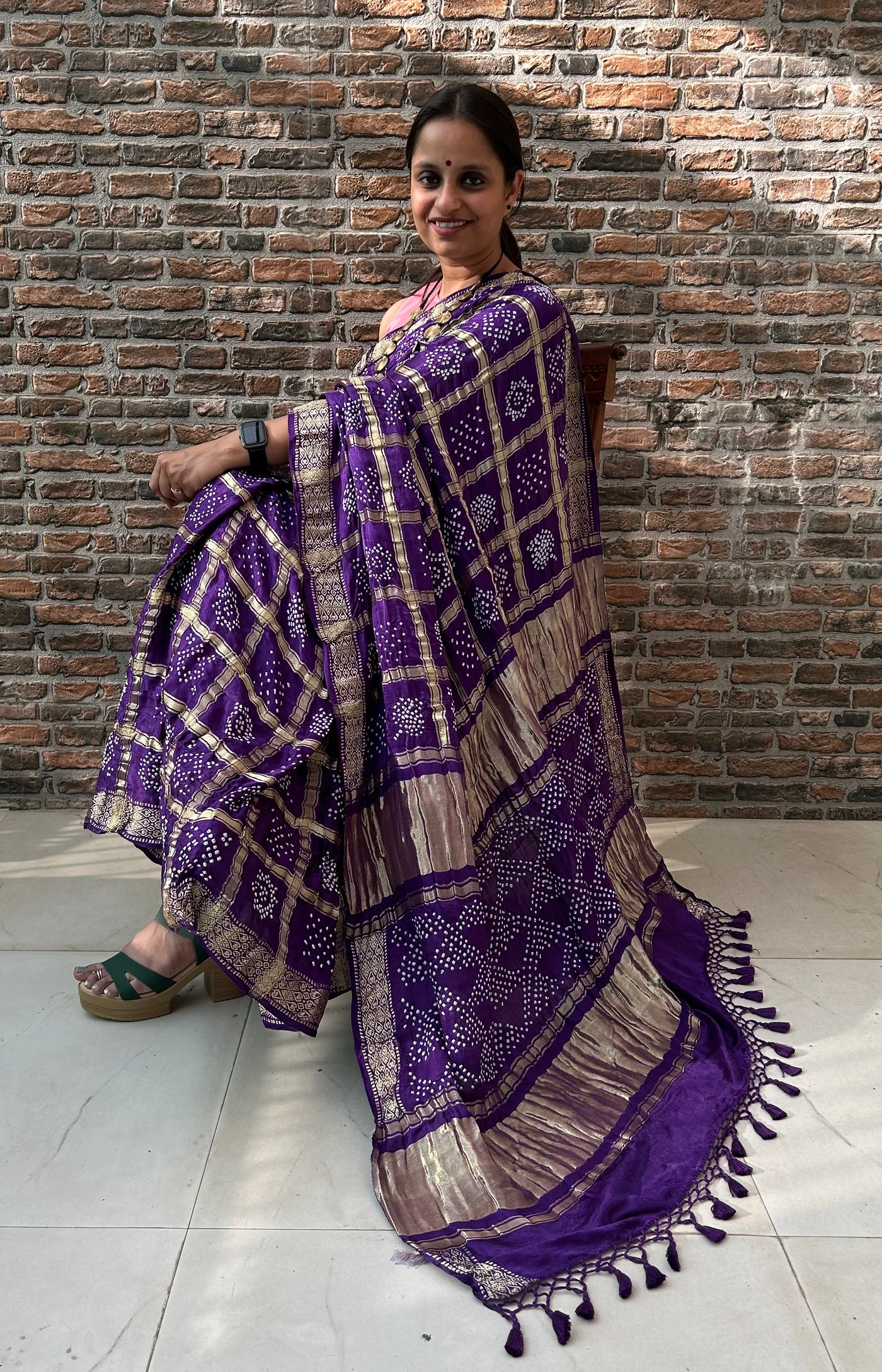 DEVYANI :  Handmade Bandhani Pure Gajji Silk Gharchola Saree