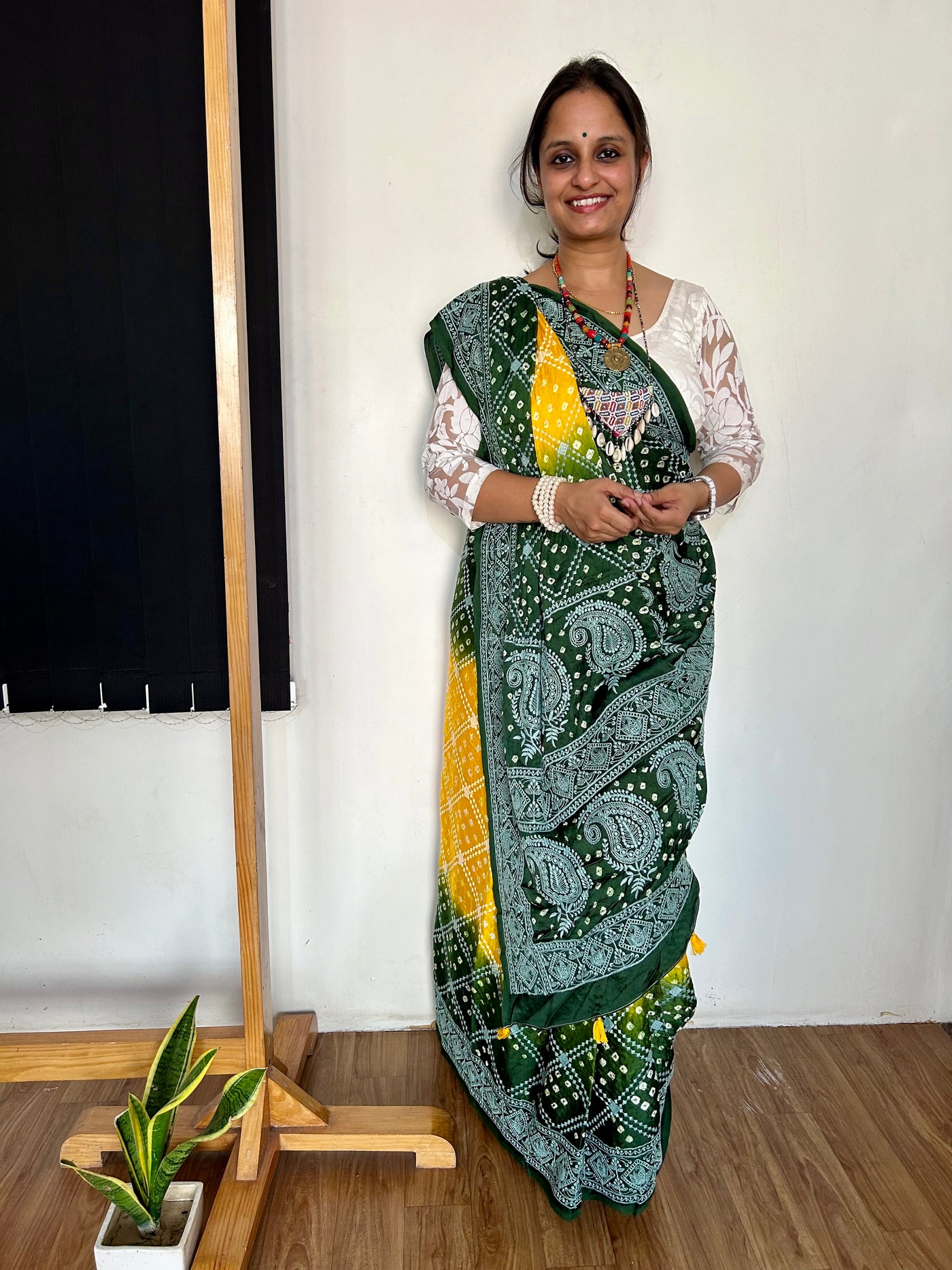 RIMJHIM: Handmade Bandhani Modal Silk Saree With Thread Embroidery Work