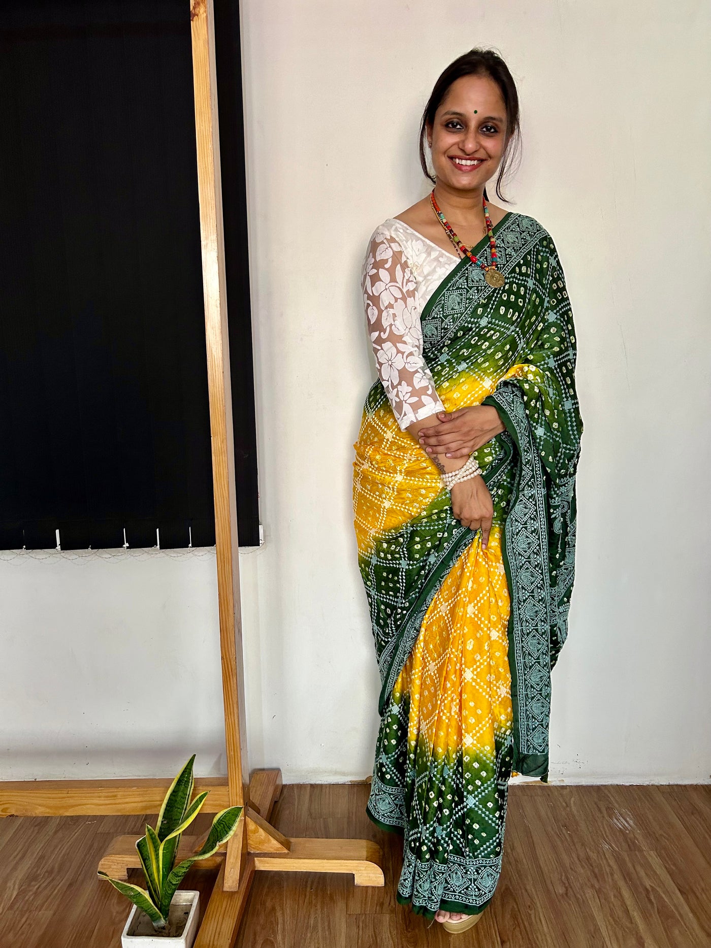 RIMJHIM: Handmade Bandhani Modal Silk Saree With Thread Embroidery Work