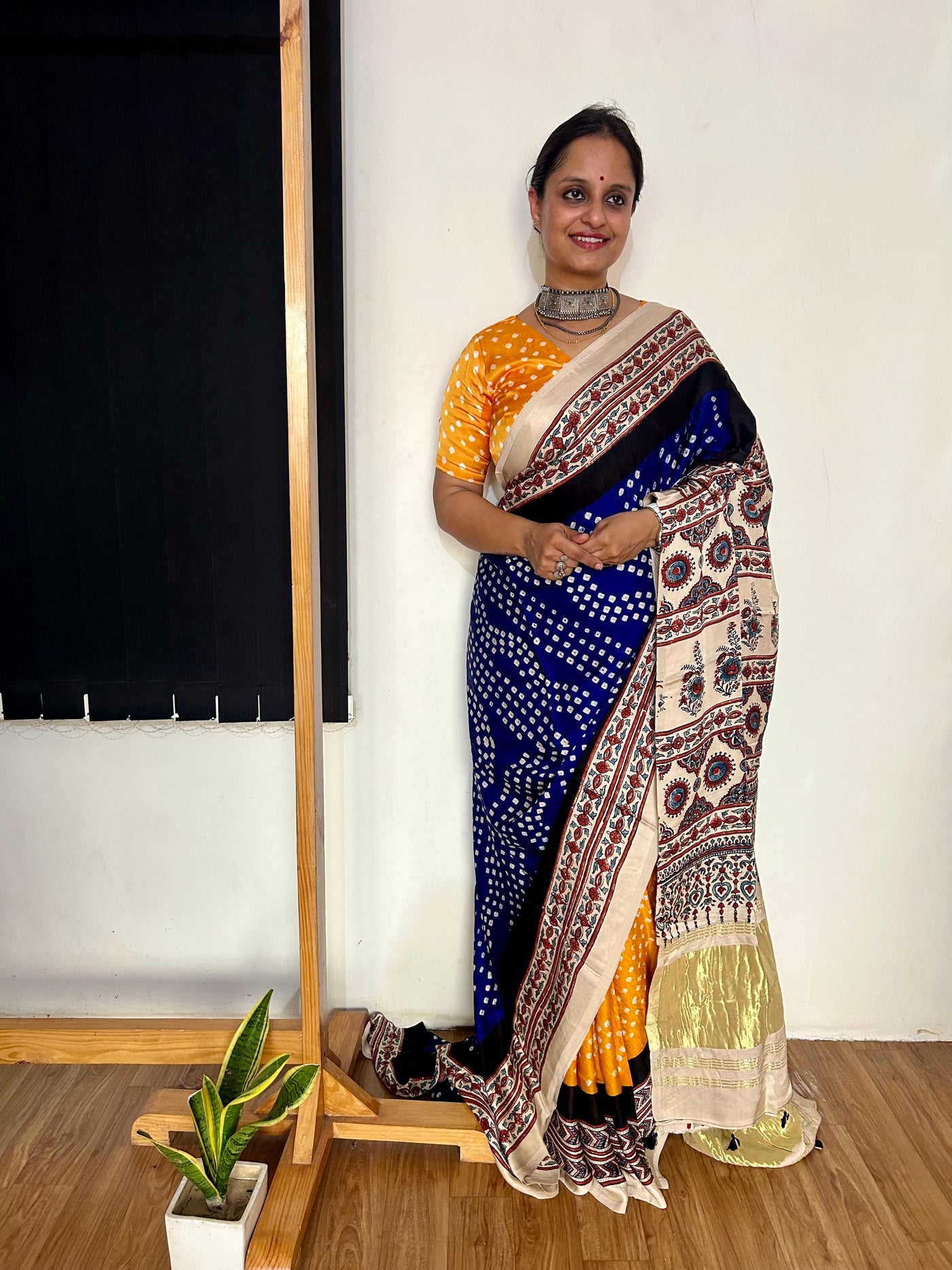 KAHANI : HANDMADE BANDHANI AJRAKH MODAL SILK SAREE WITH TISSUE PALLU