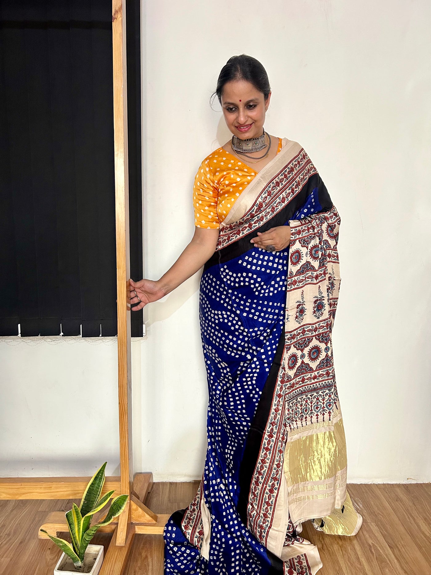 KAHANI : HANDMADE BANDHANI AJRAKH MODAL SILK SAREE WITH TISSUE PALLU
