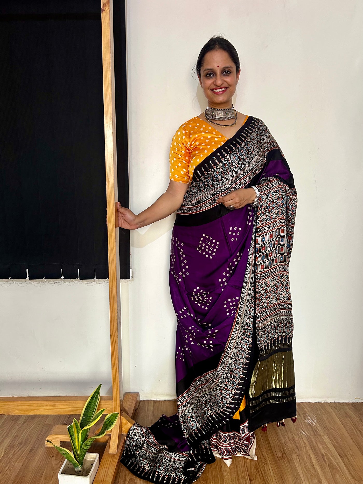 GAURI: HANDMADE BANDHANI AJRAKH MODAL SILK SAREE WITH TISSUE PALLU
