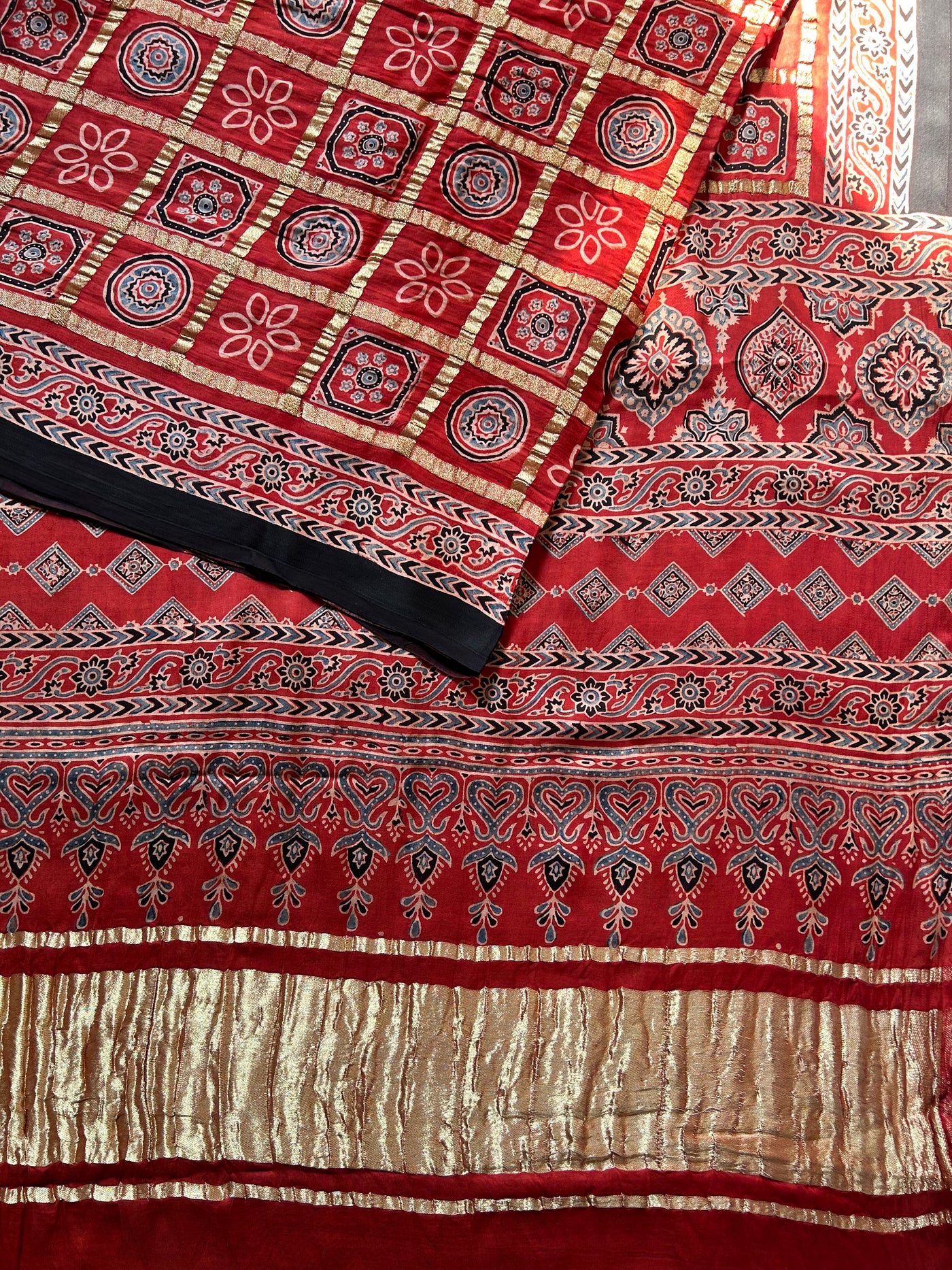 ANJINI:Handmade Gharchola Ajrakh Saree